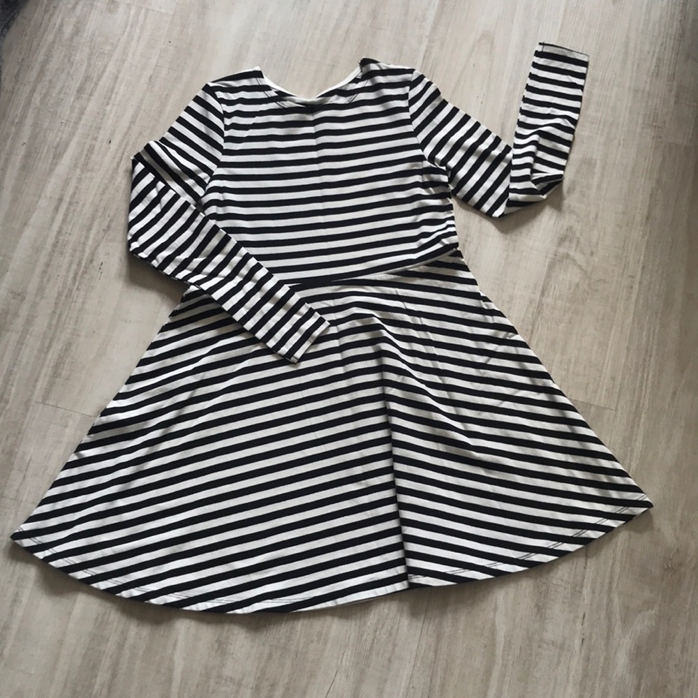 Girls black and white stripe a-line dress
